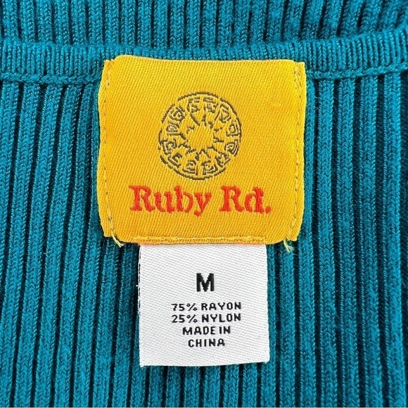 MEDIUM RUBY RD TEAL BLUE BEADED RIBBED KNIT TANK SLEEVELESS STRETCH - Picture 8 of 9